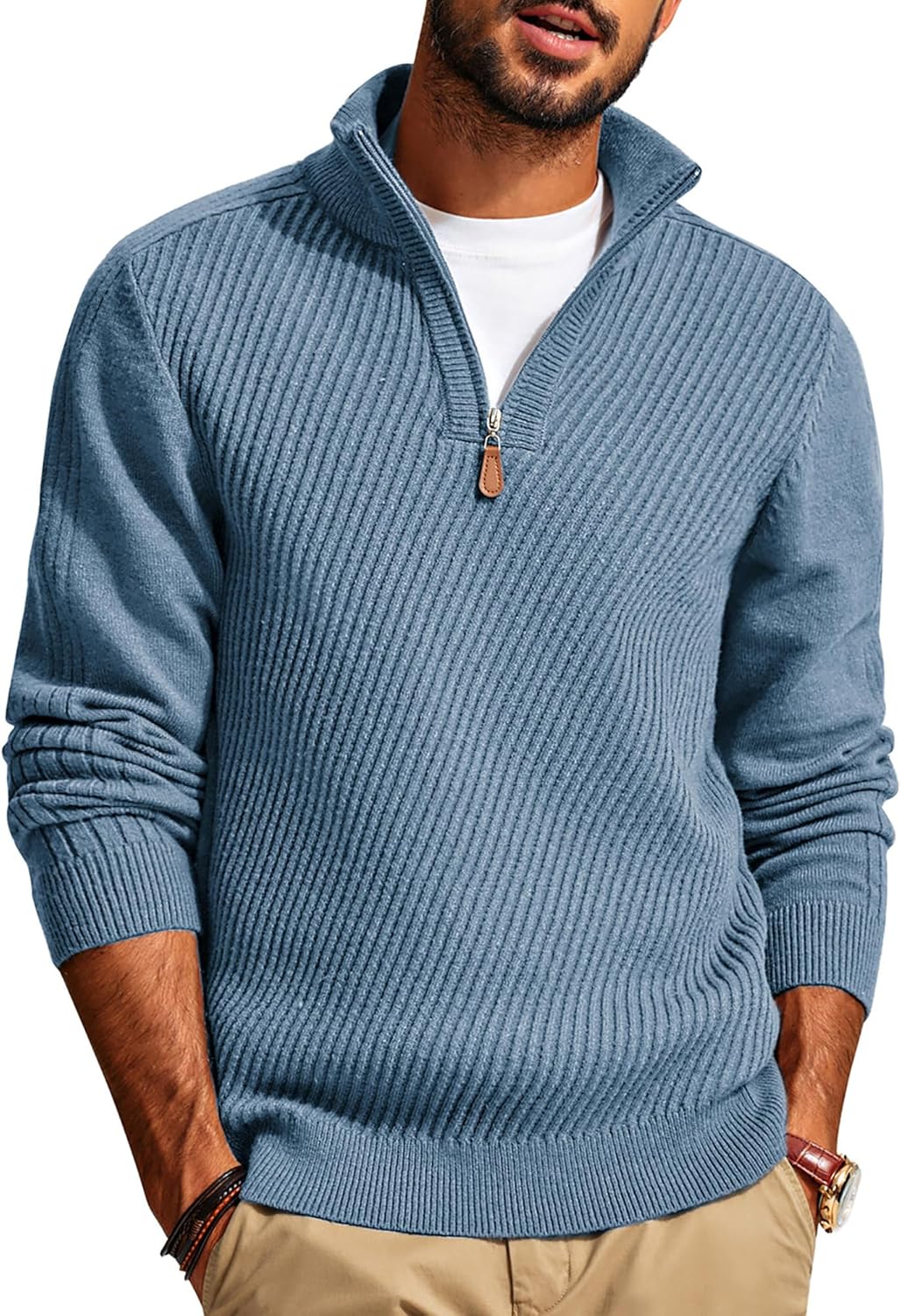 PJ PAUL JONES Mens Quarter Zip Pullover Sweaters