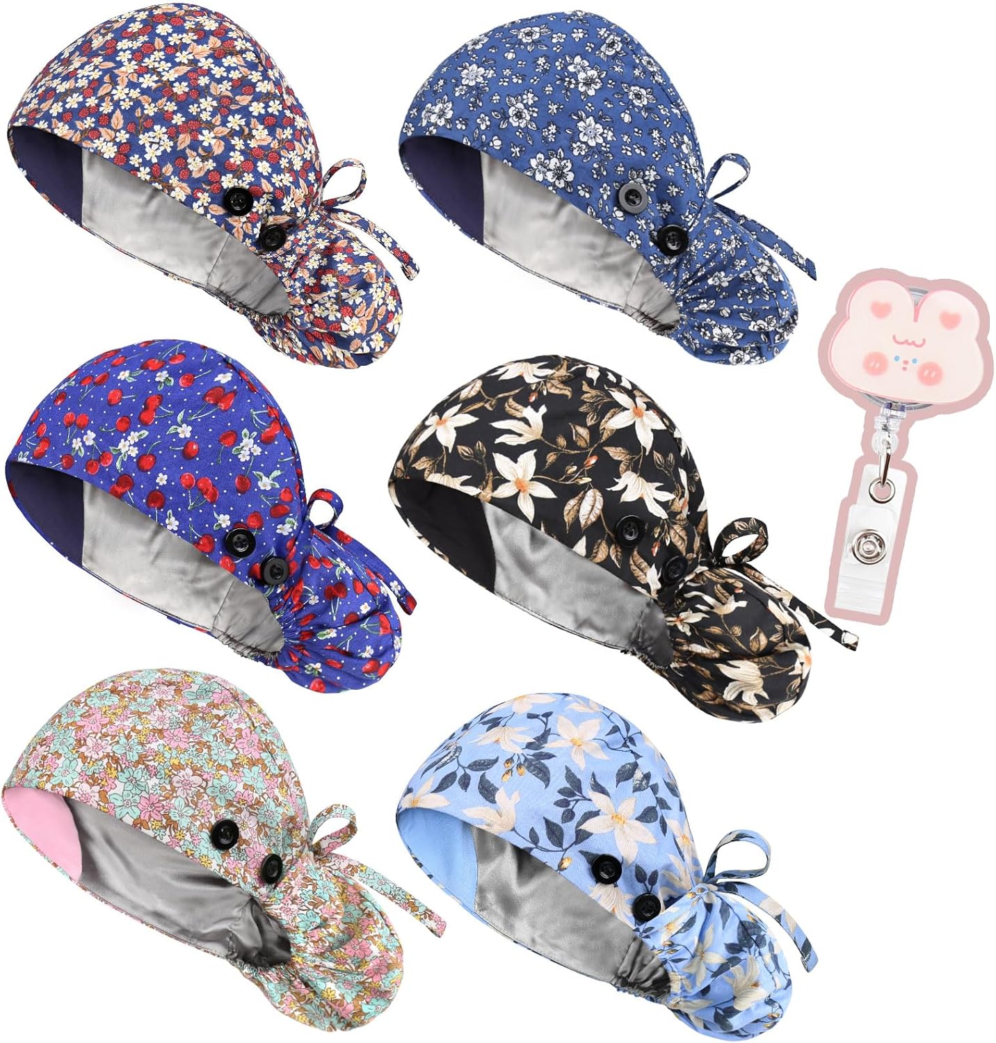 Scrub Caps Women Satin Lined Ponytail Surgical Caps