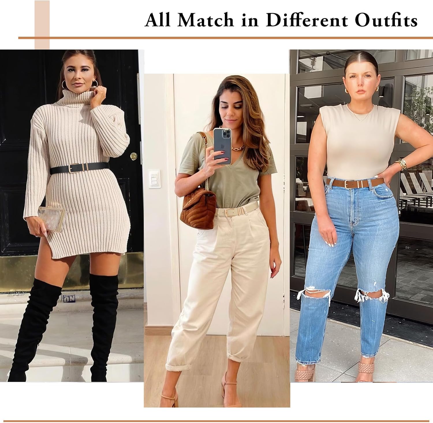 XZQTIVE 3 Pack Women Belts For Jeans Dresses Pants