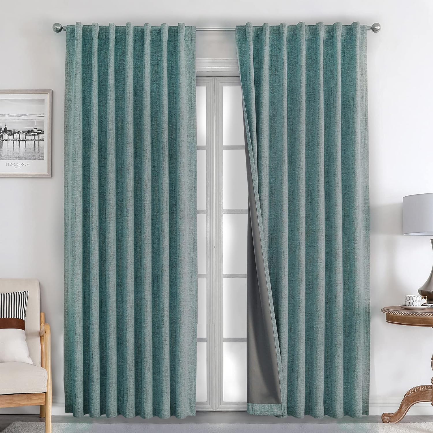 Joydeco 100% Blackout Linen Curtains