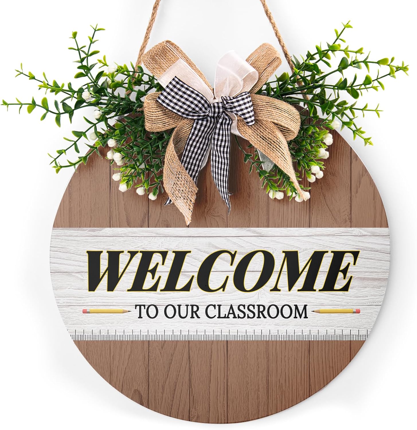 Round Wooden Farmhouse Welcome Door Sign