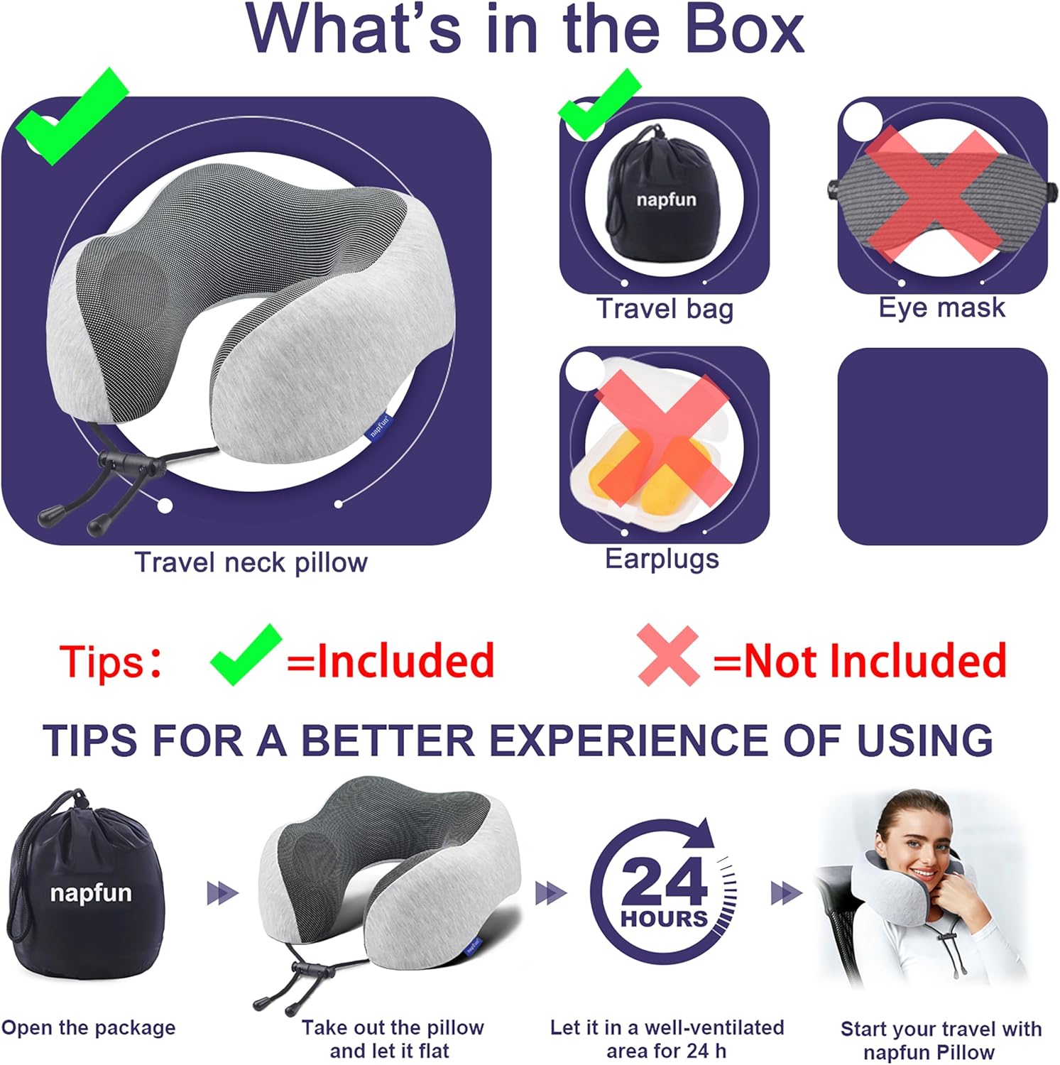 Napfun Memory Foam Travel Neck Pillow
