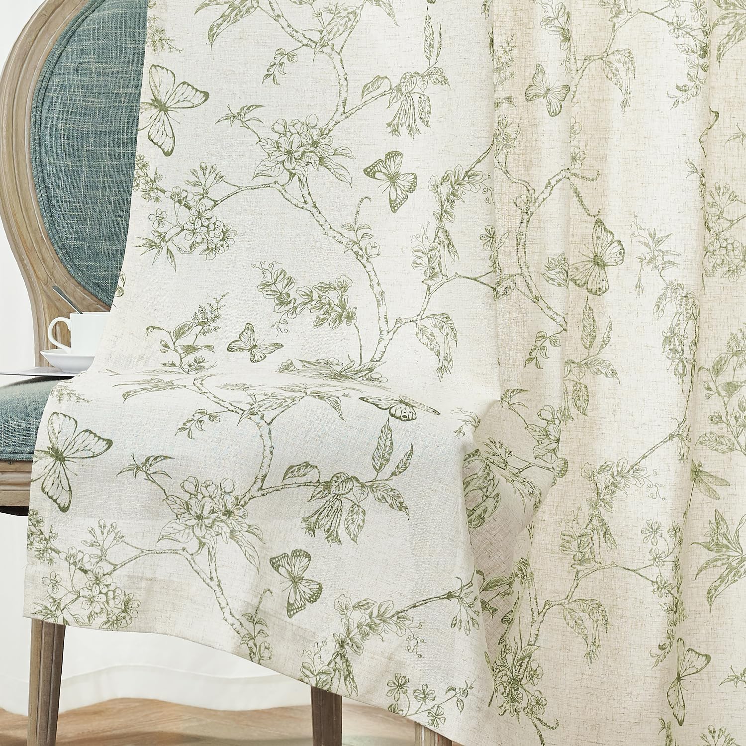Lazzzy Linen Farmhouse Curtains Green Floral