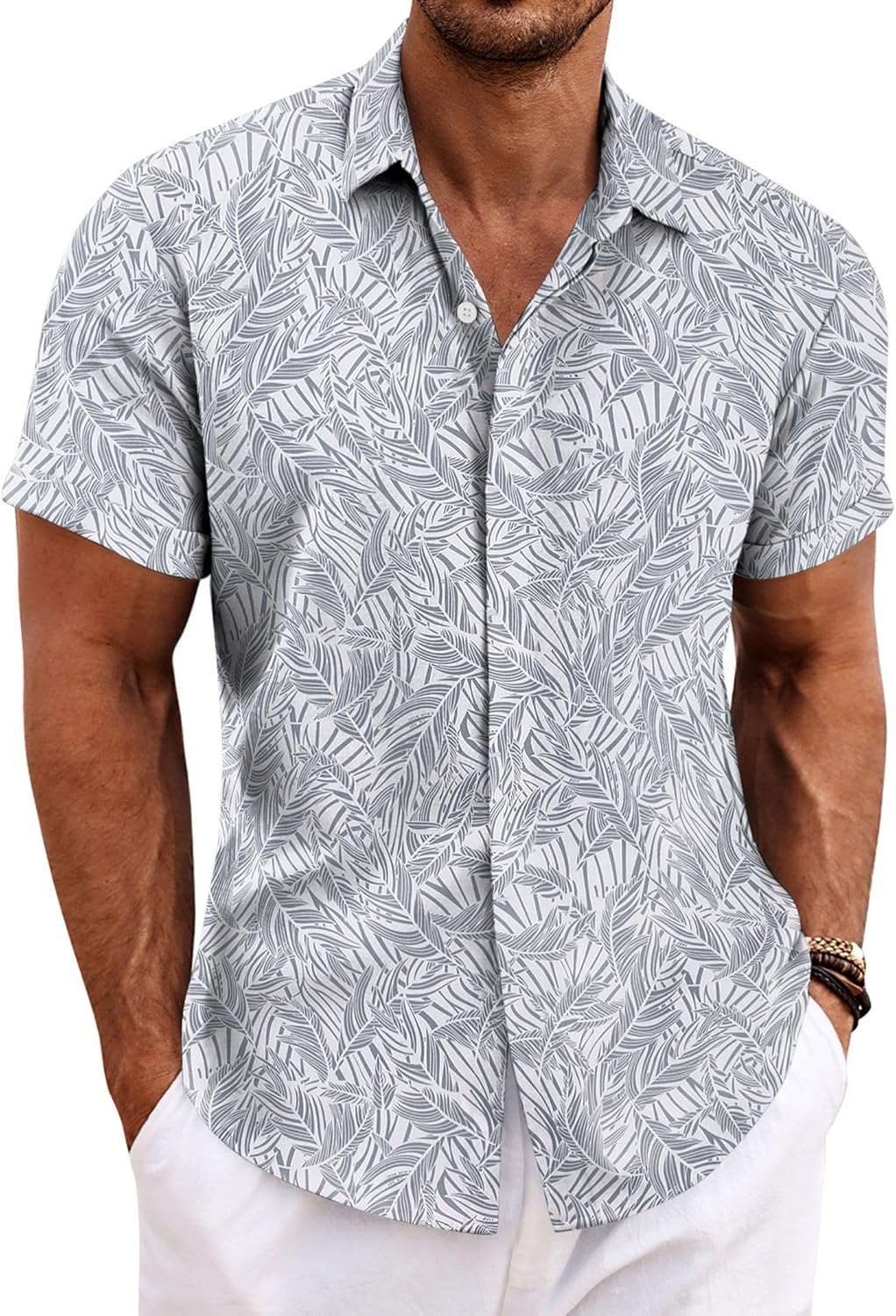 COOFANDY Men's Linen Short Sleeve Shirt