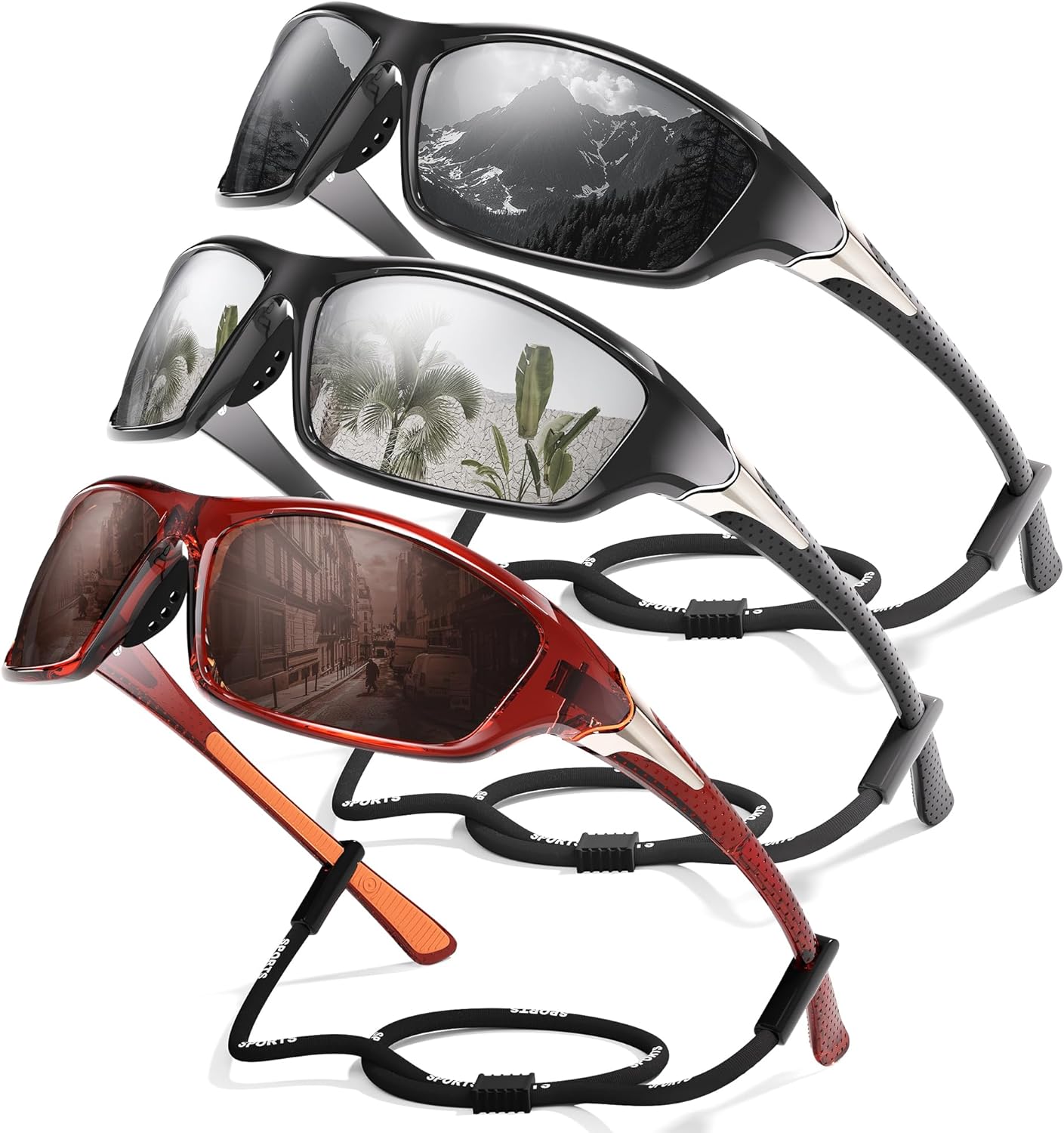 3-Pack Polarized Sports Sunglasses for Men