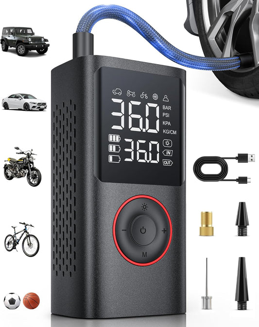 Portable Tire Inflator Air Pump with Gauge & LED Light