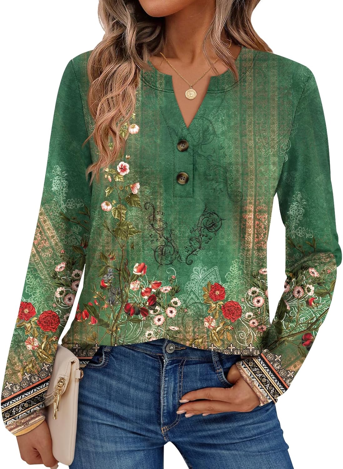 AUTOMET Women’s Long Sleeve Henley Tops Fall