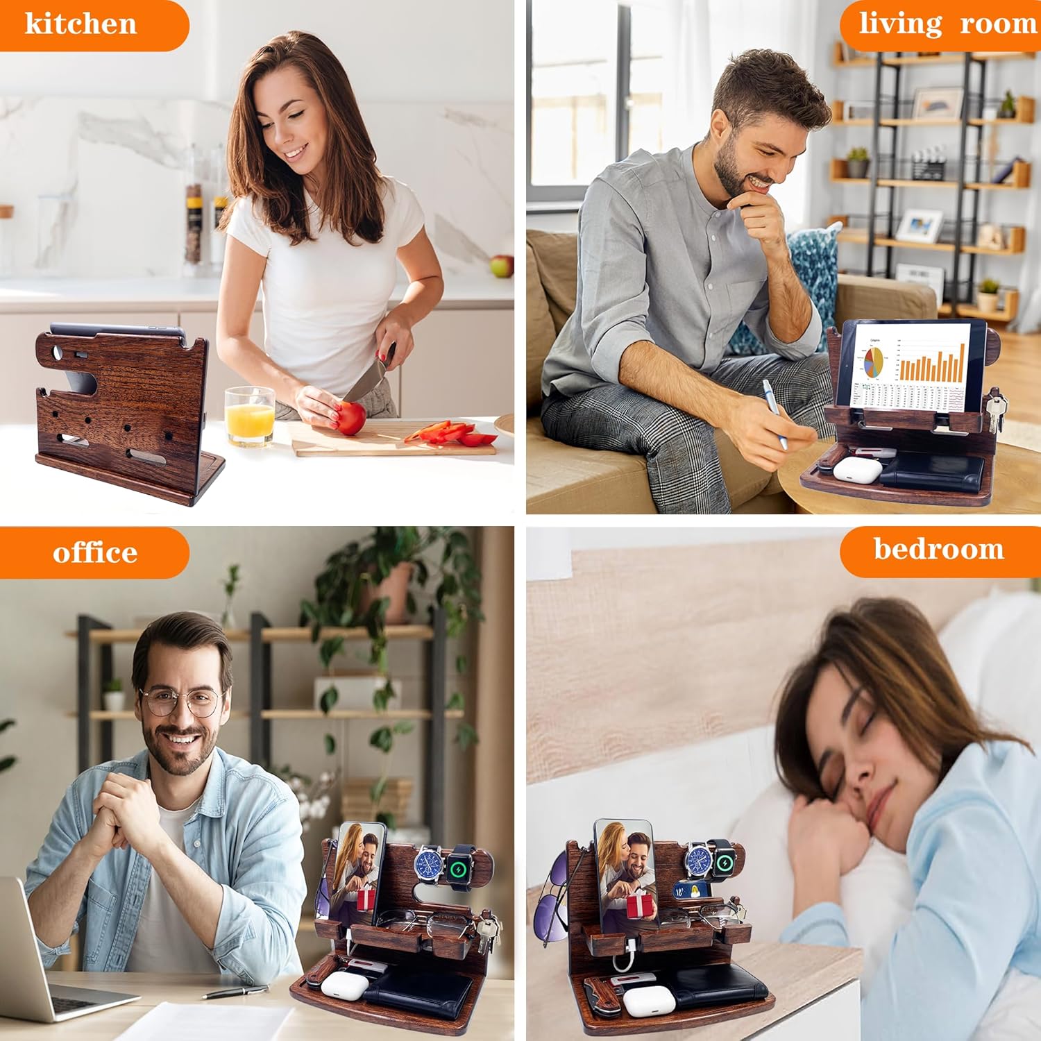 Wood Phone Docking Station Nightstand Organizer