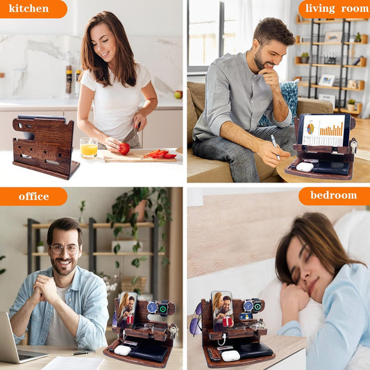 Wood Phone Docking Station Nightstand Organizer