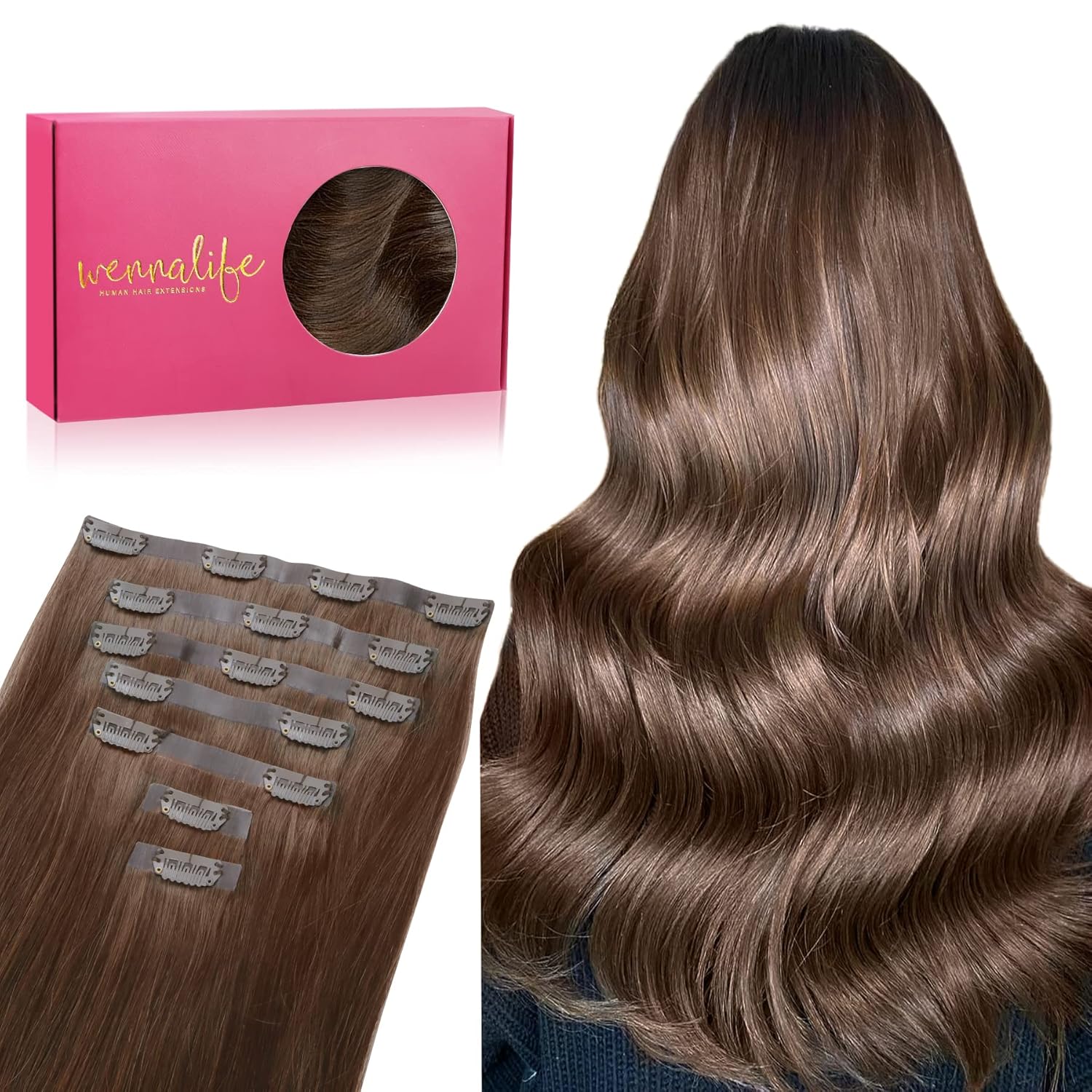 WENNALIFE Clip in Hair Extensions Real Human Hair