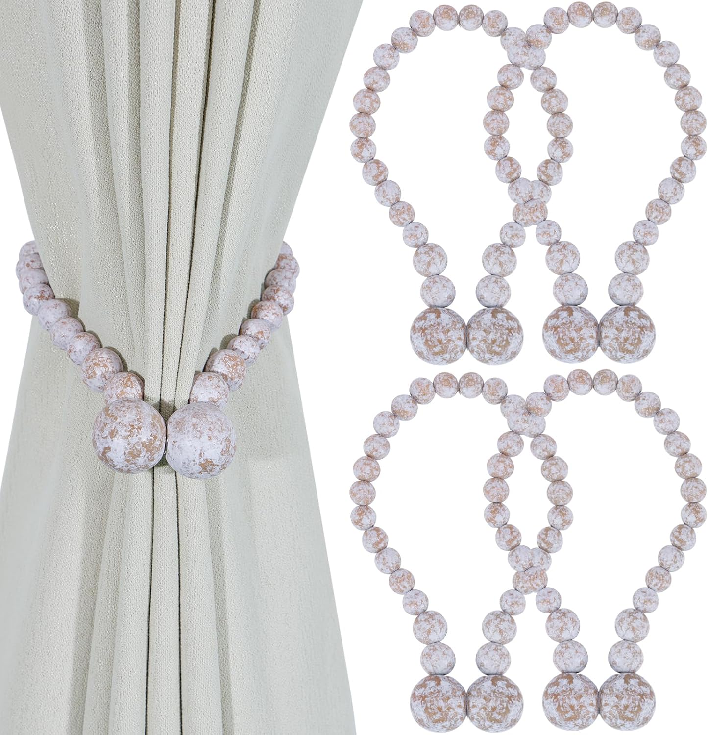 Magnetic Wood Bead Curtain Tiebacks Curtain Holders for Bedroom