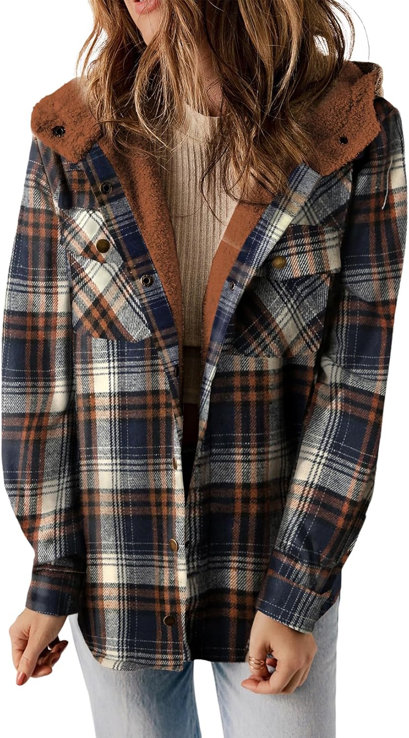 Dokotoo Womens Plaid Shacket Jacket Warm Coat