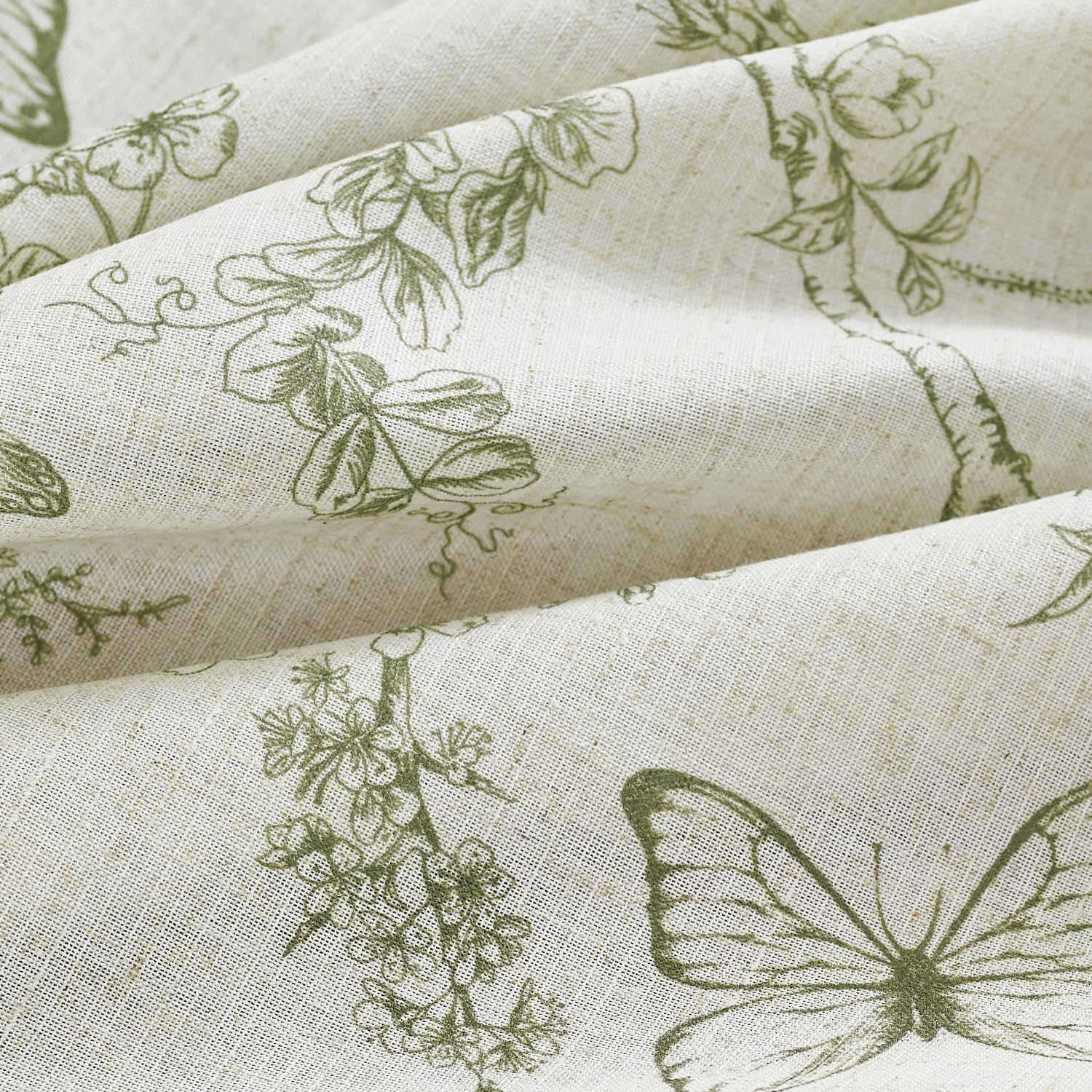 Lazzzy Linen Farmhouse Curtains Green Floral