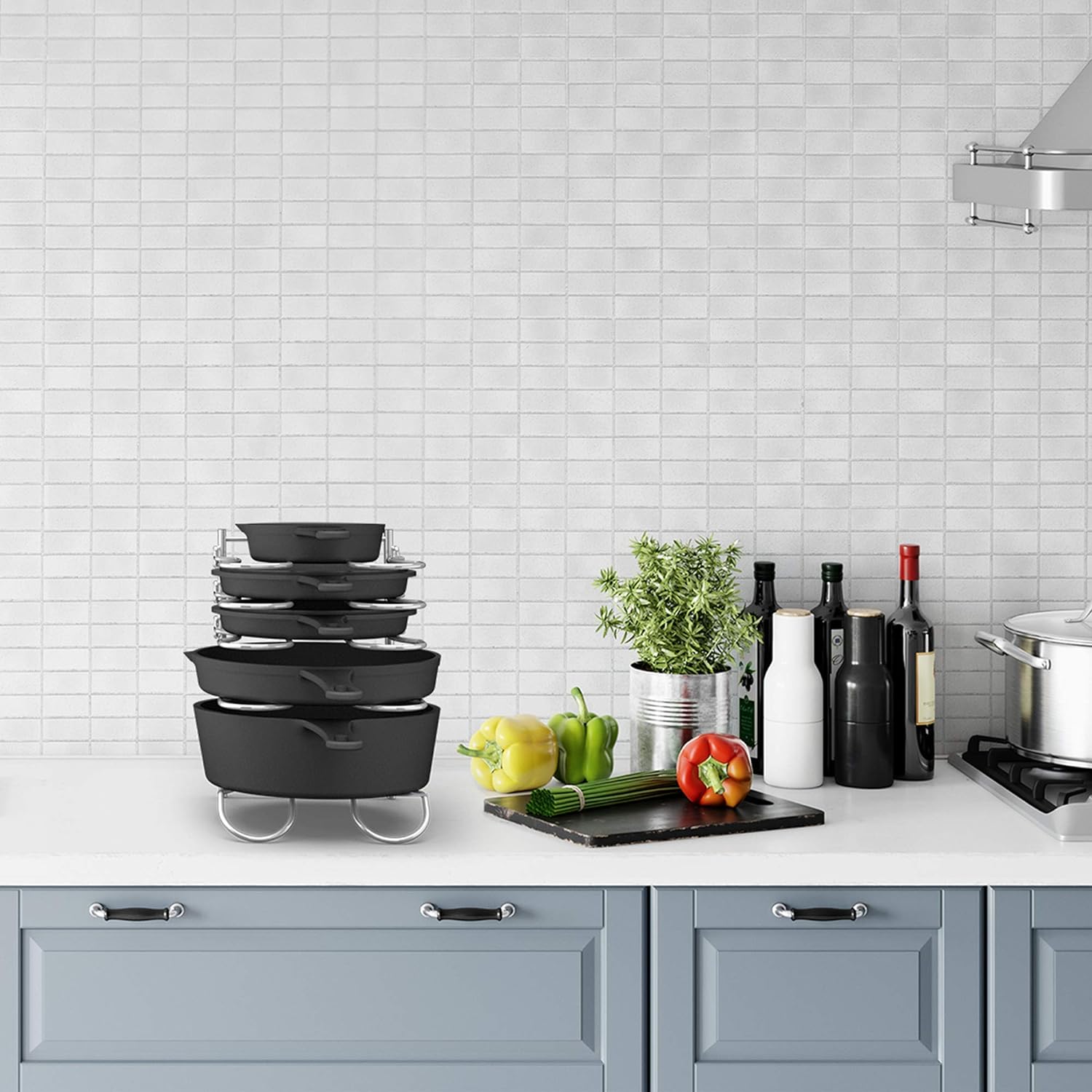 CAXXA Heavy Duty Pan Rack Pot Lid Rack Kitchen Cabinet