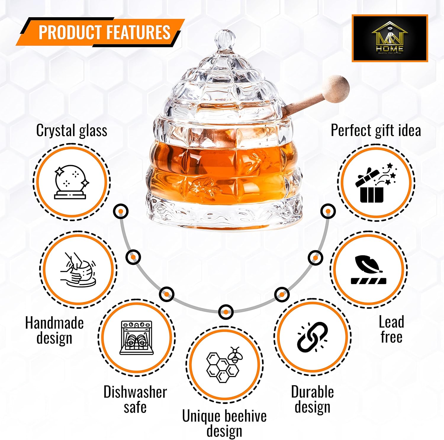 M&N HOME Honey Dish with 3 Dippers Honey Jar