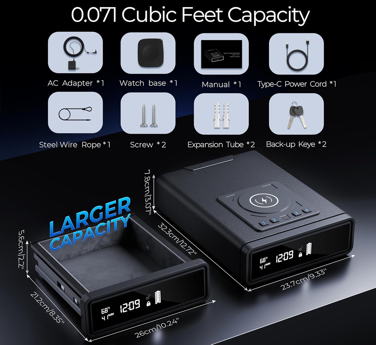 Smart Biometric Safe with Wireless Charging for Phone