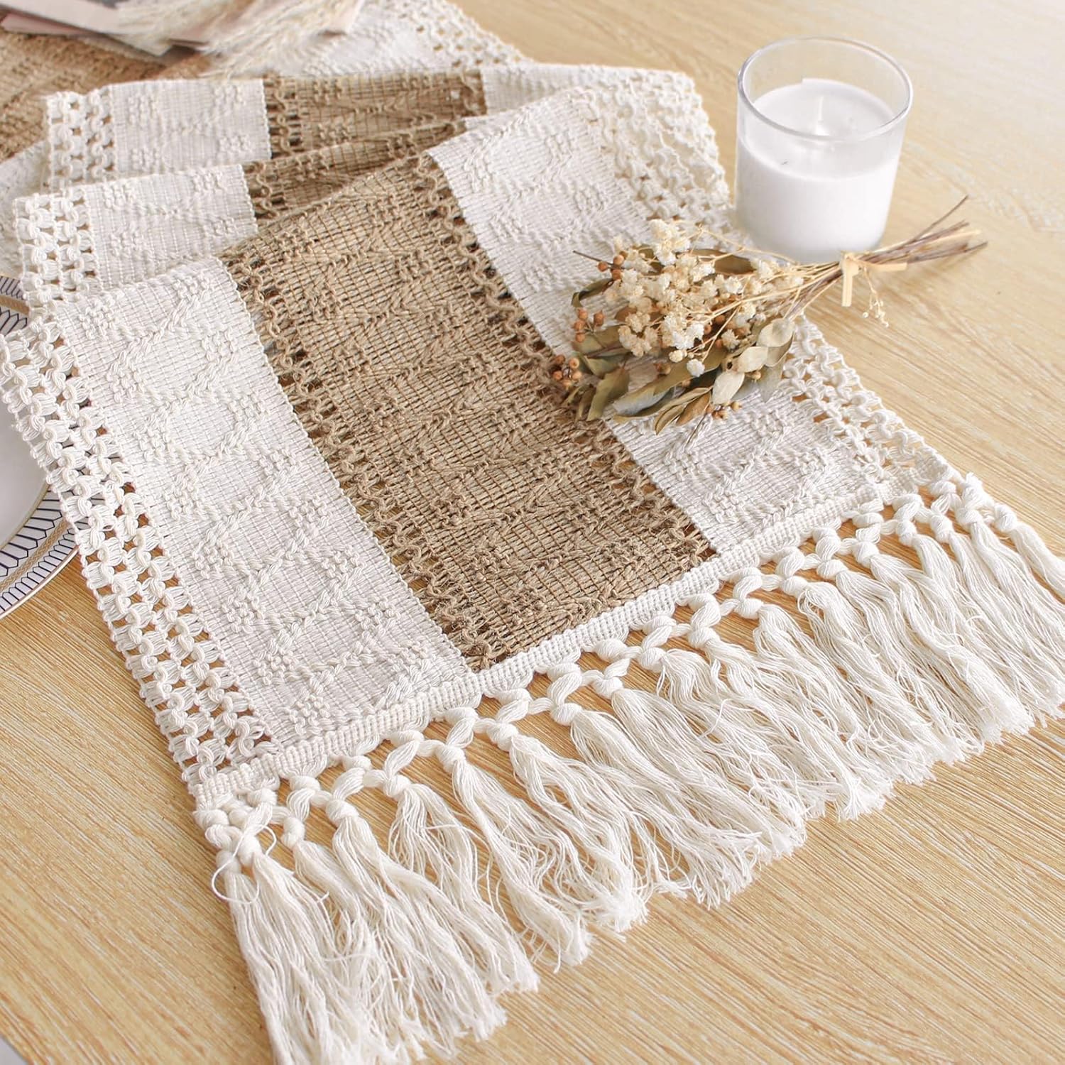 FEXIA Boho Table Runner for Thanksgiving Fall Christmas