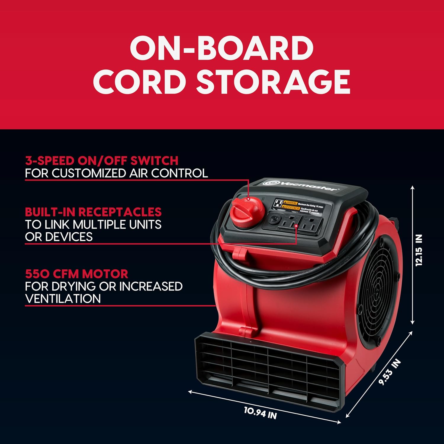 Vacmaster 3 Speed Floor Fan  Air Mover Utility Blower Fan