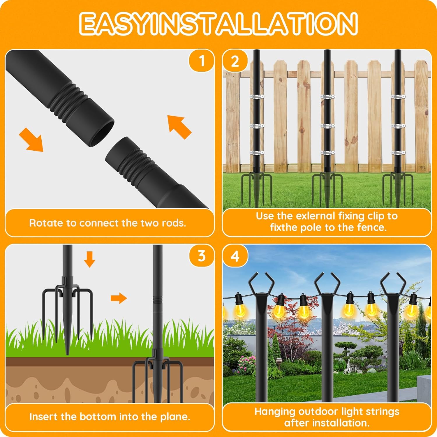 String Light Poles Outdoor String Light Pole with Hooks