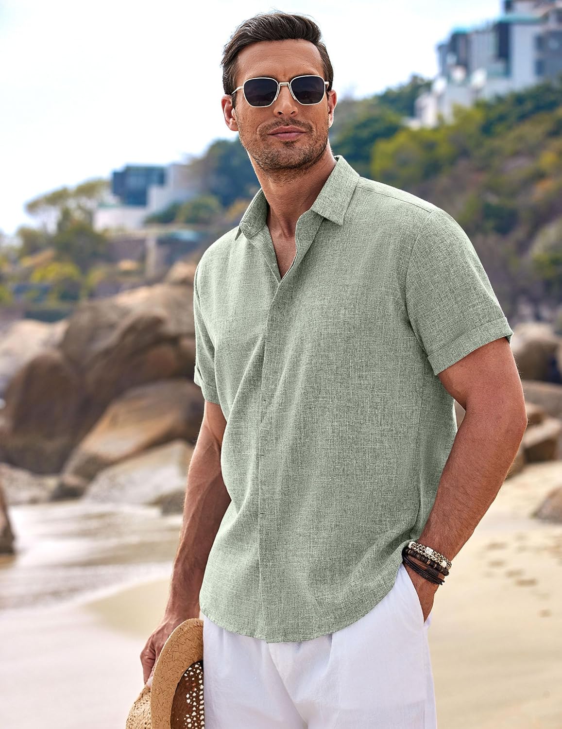 COOFANDY Men's Linen Short Sleeve Shirt