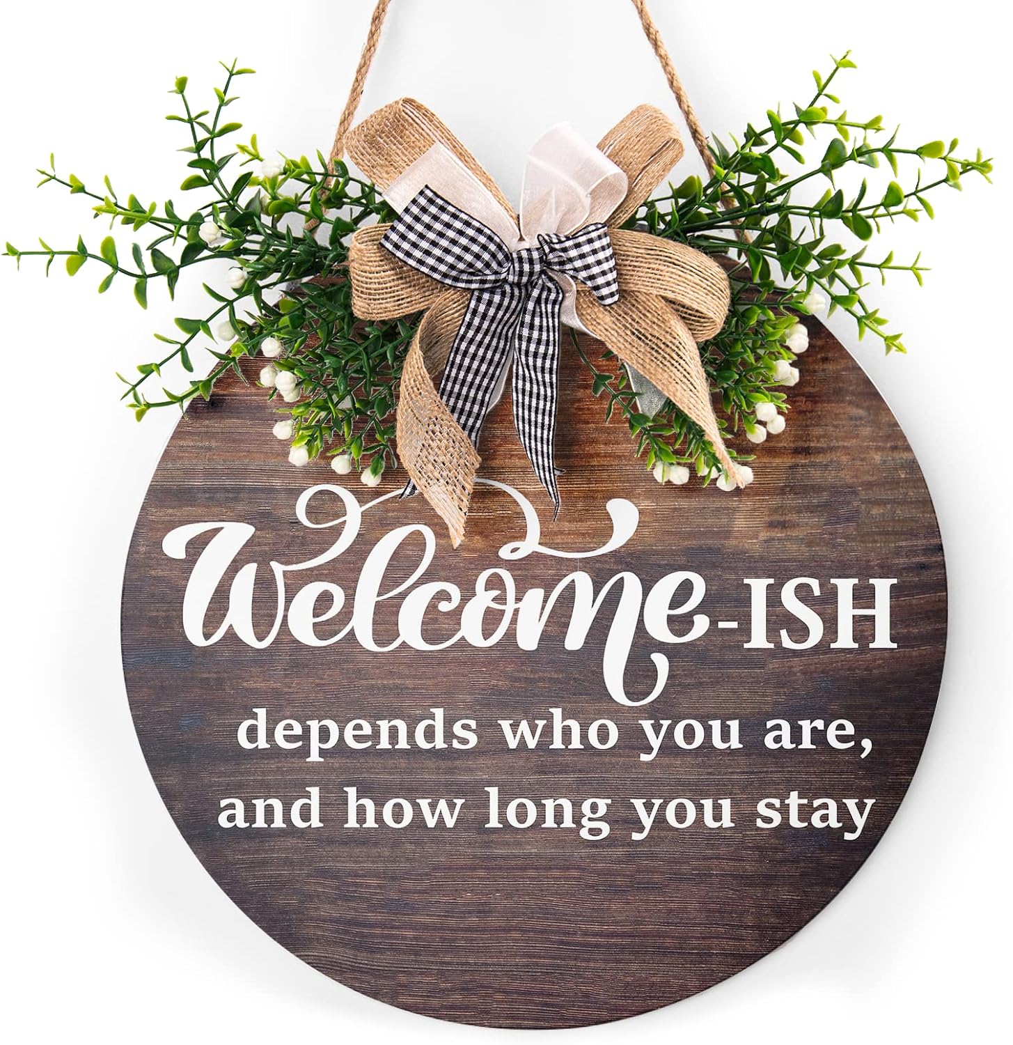 Round Wooden Farmhouse Welcome Door Sign