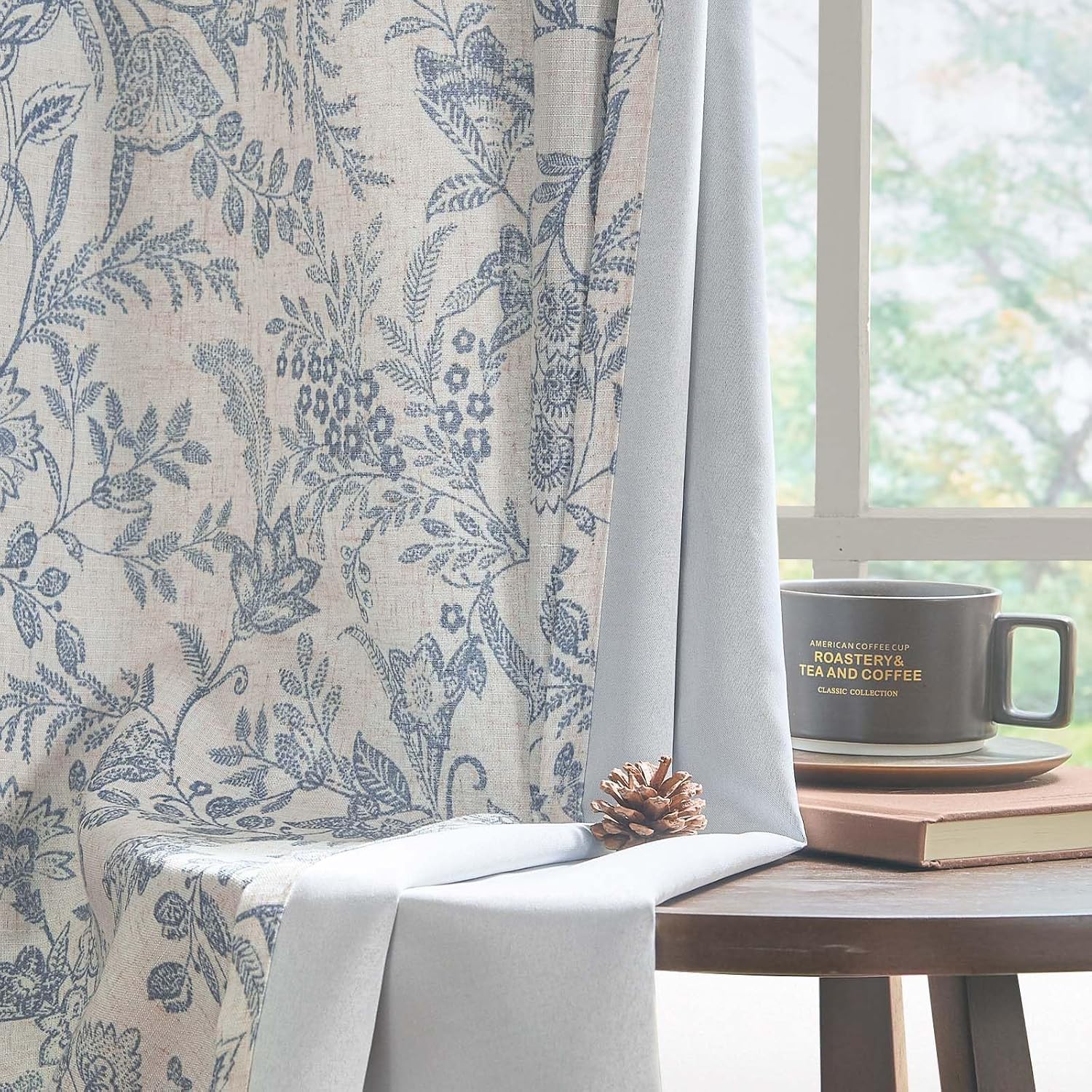 Lazzzy Linen Farmhouse Curtains Green Floral