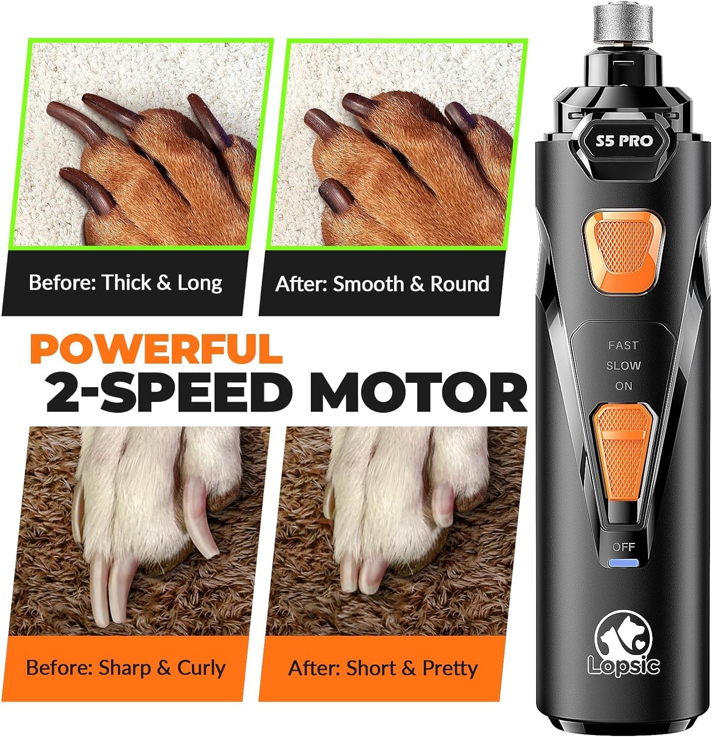 Dog Nail Grinder with LED Lights Trimmer