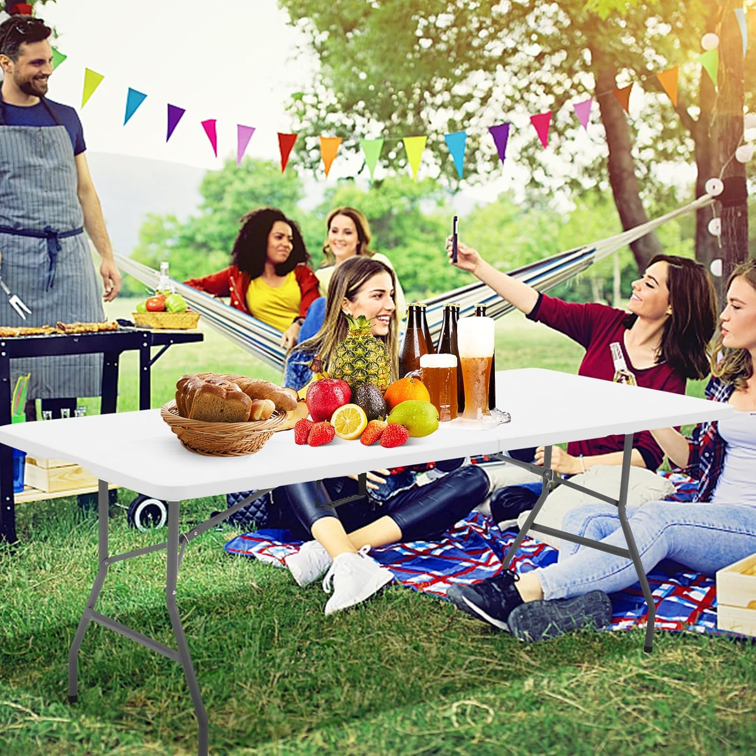 6ft Folding Table Plastic Fold in Half w/Handle Heavy Duty