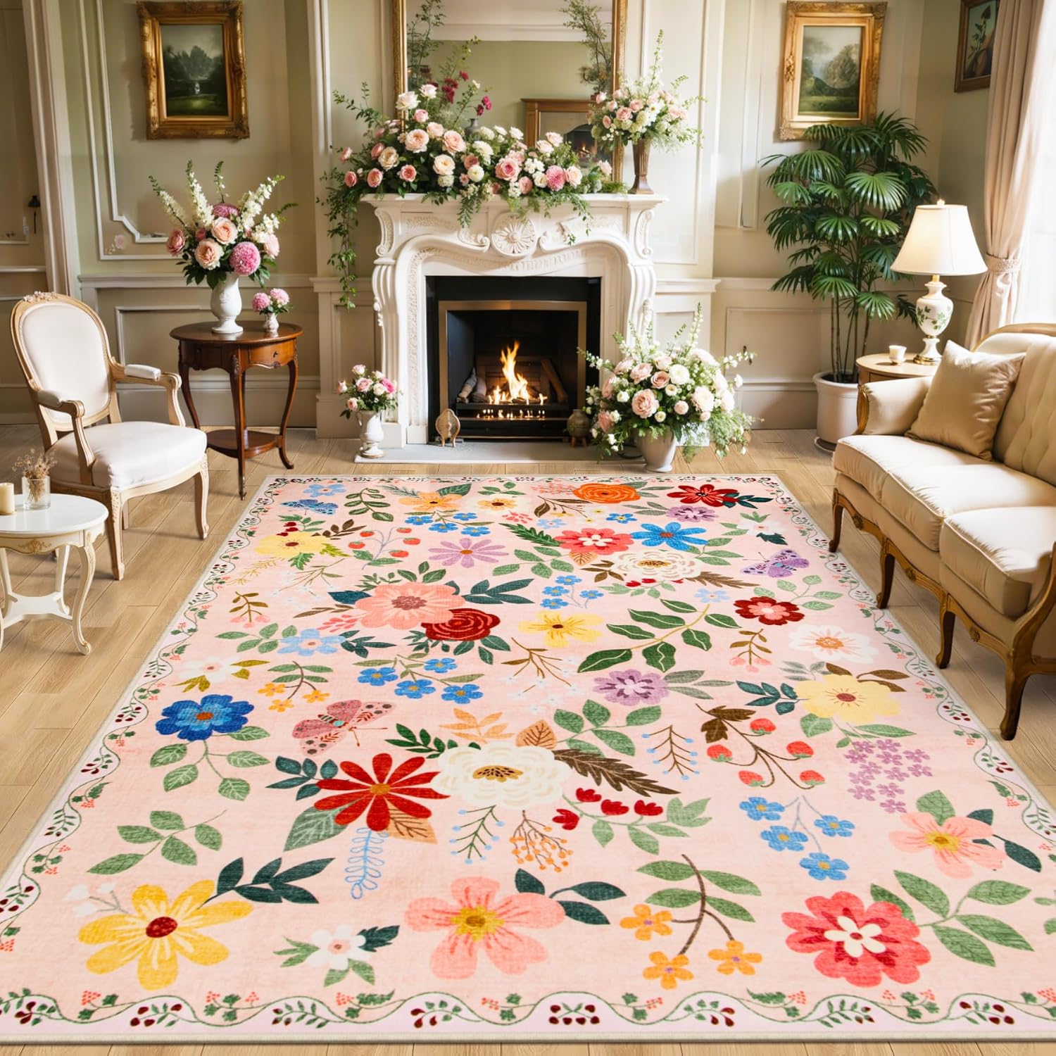 8x10 Area Rugs for Living Room: Floral Washable Rug Vintage