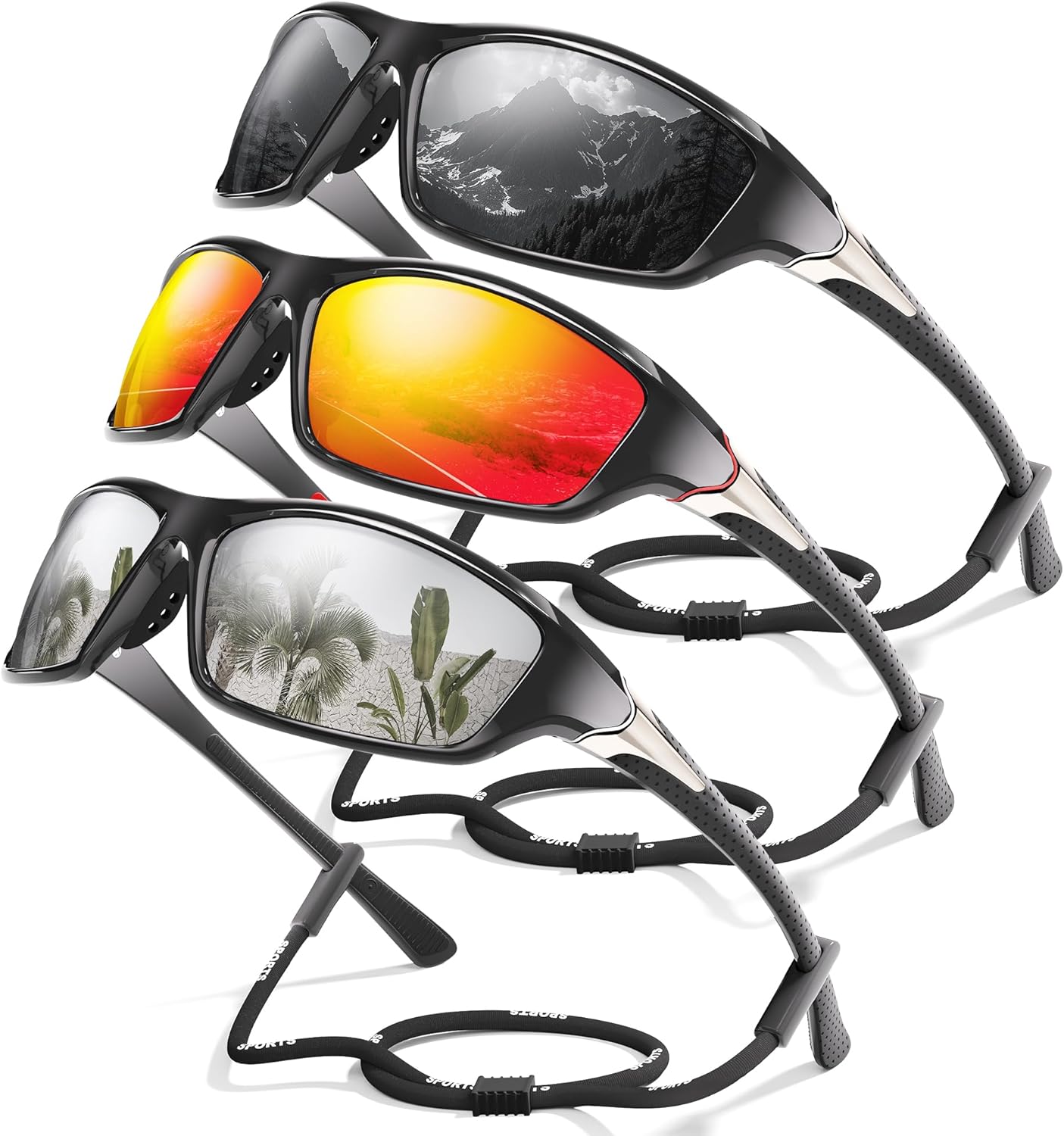 3-Pack Polarized Sports Sunglasses for Men