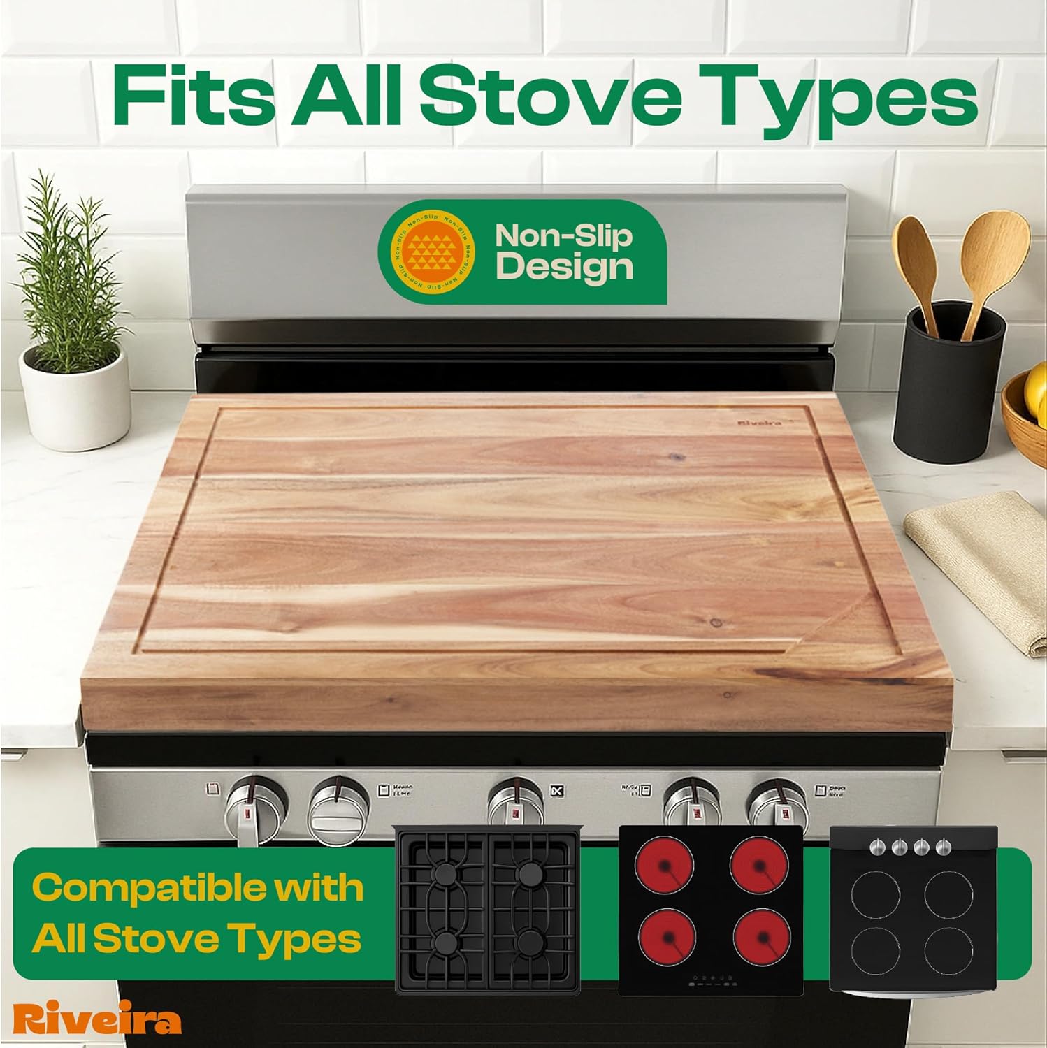 Natural Acacia Stove Cover for Gas Electric