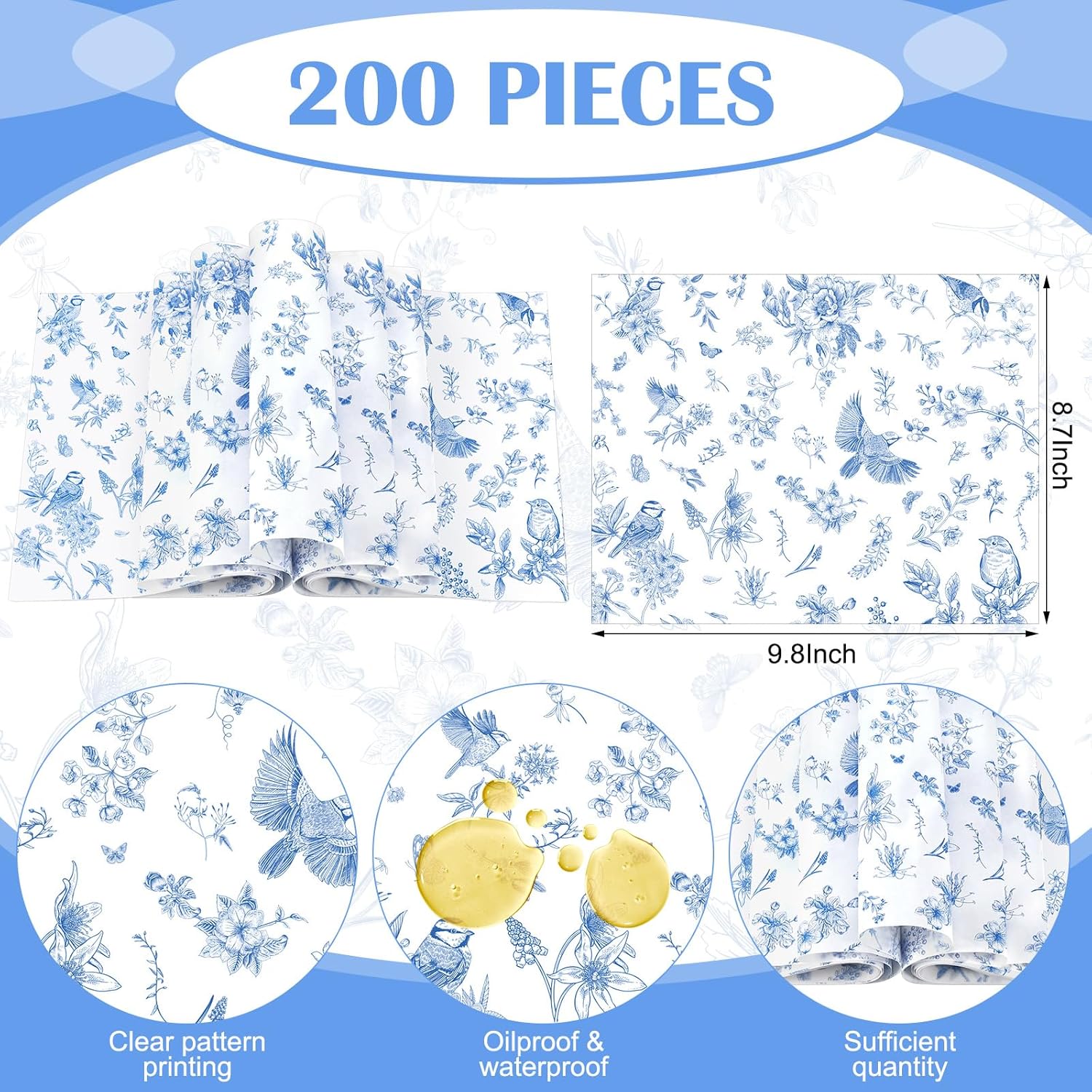 Floral Wax Paper Sheet for Food Chinoiserie