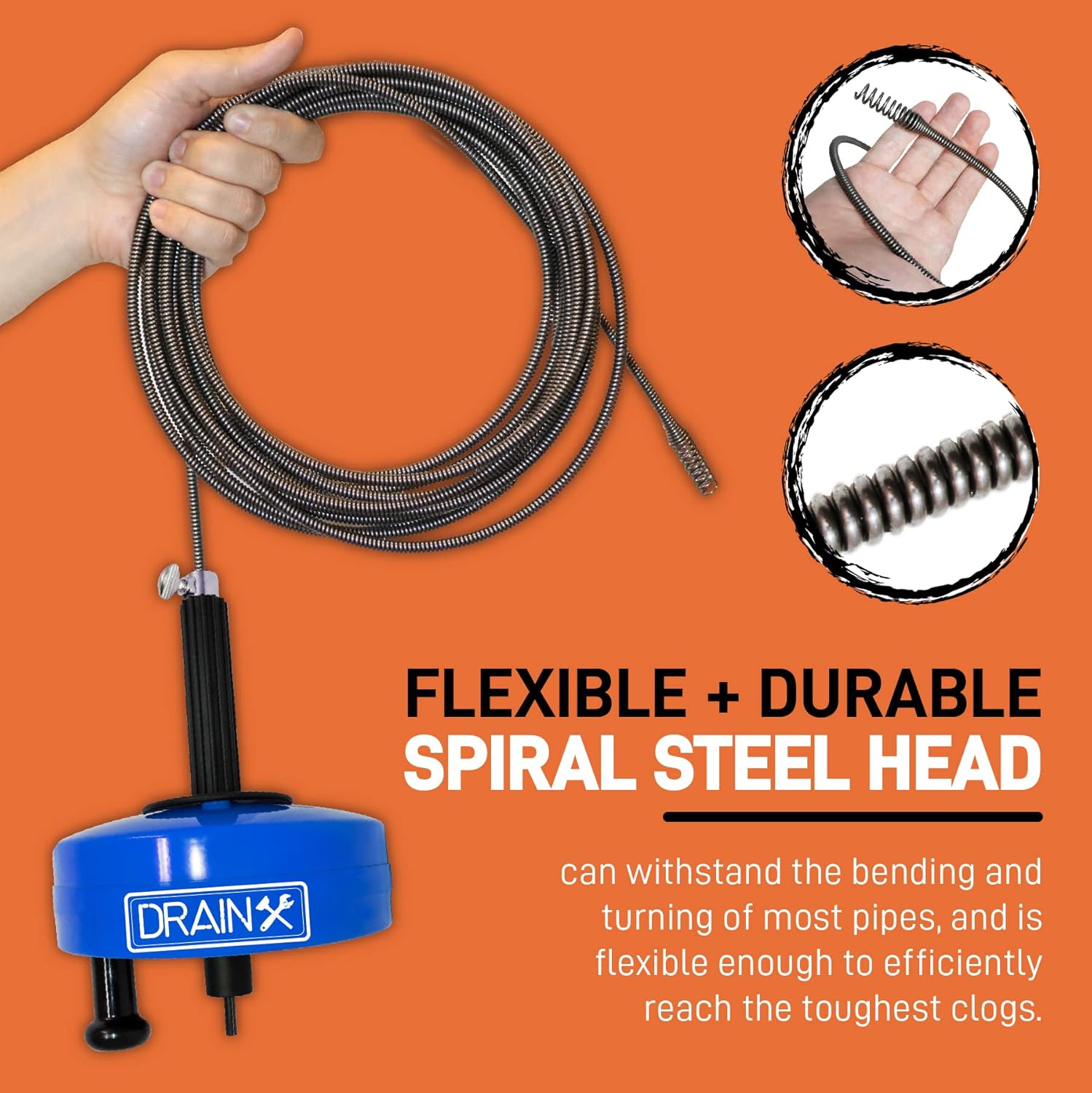 DrainX Steel Power Pro Drum Auger Plumbing Snake
