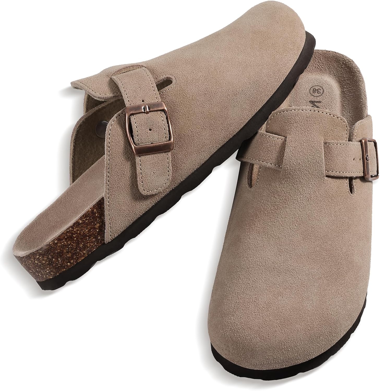 KIDMI Genuine Suede Clogs for Women Cork Footbed Sandals