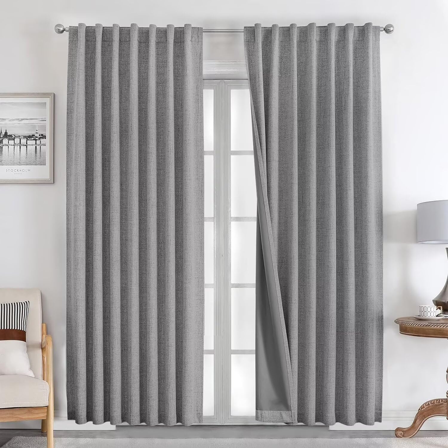 Joydeco 100% Blackout Linen Curtains