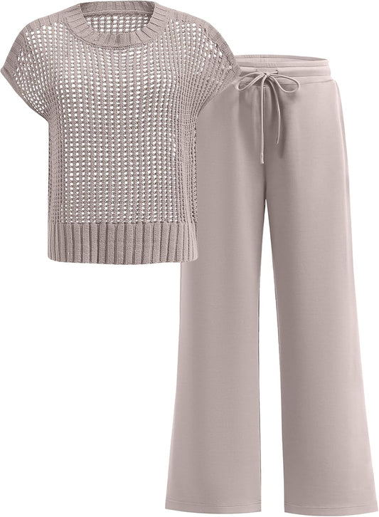 Two Piece Sheer Sweater Pants Set