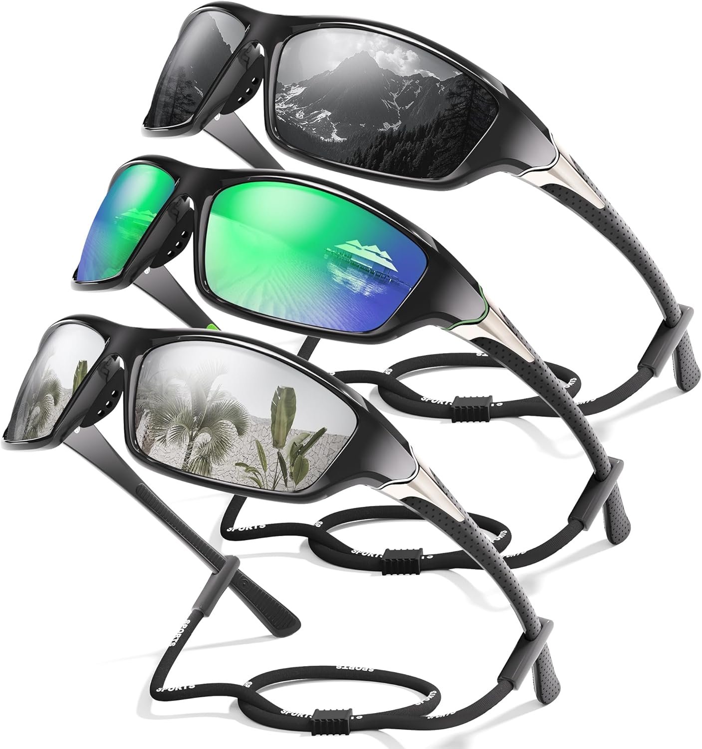 3-Pack Polarized Sports Sunglasses for Men
