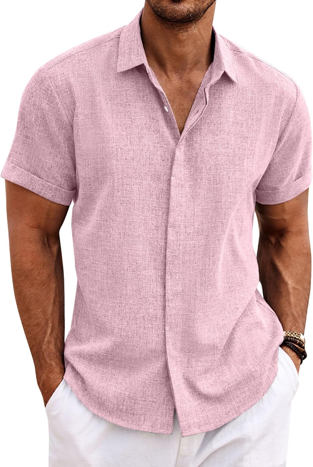 COOFANDY Men's Linen Short Sleeve Shirt