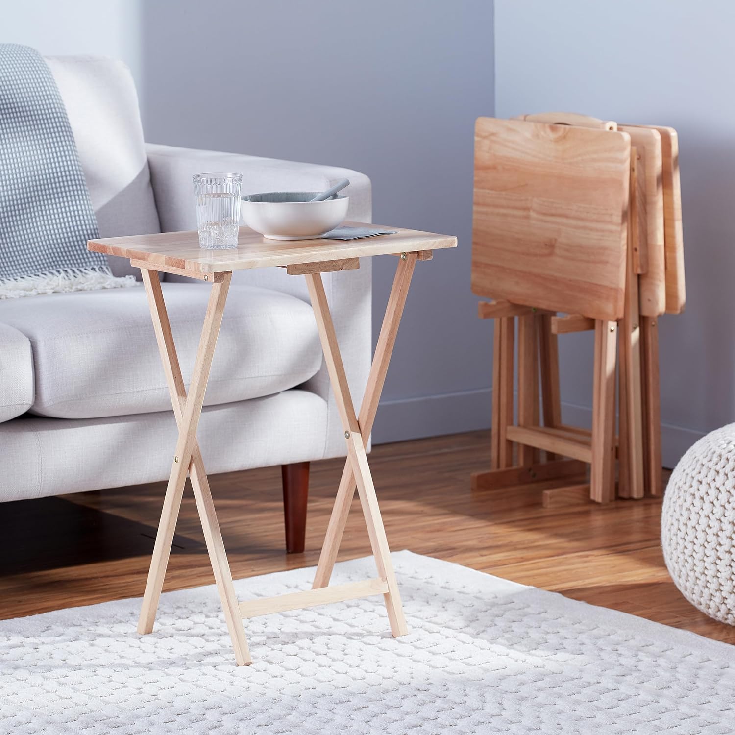 Classic Foldable TV Dinner Tray Table with Storage Rack