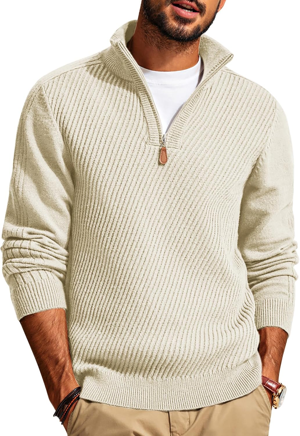 PJ PAUL JONES Mens Quarter Zip Pullover Sweaters
