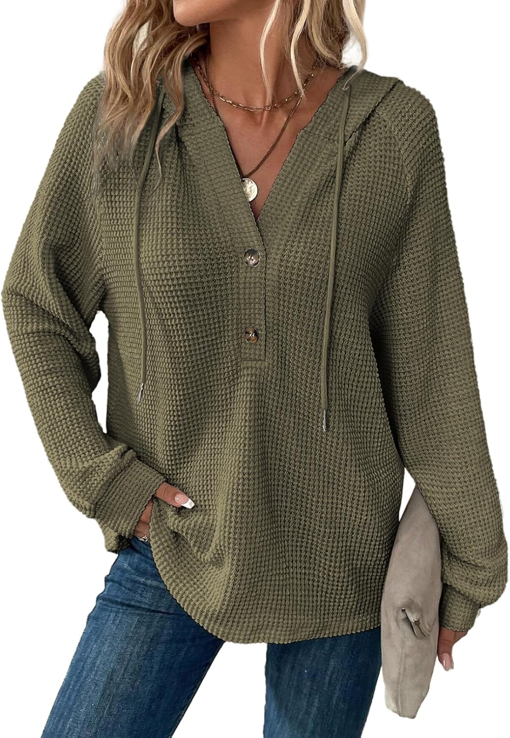 Dokotoo Hoodies for Women Waffle Knit Long Sweatshir