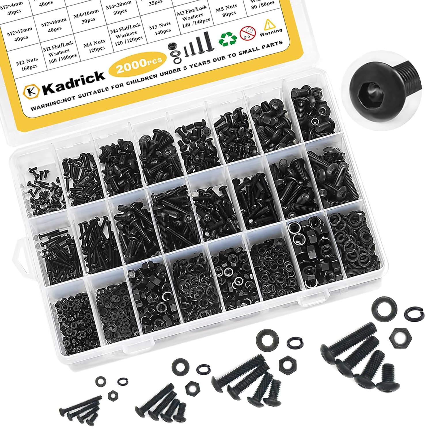 Kadrick Metric Screw Assortment 2000PCS Metric Bolt