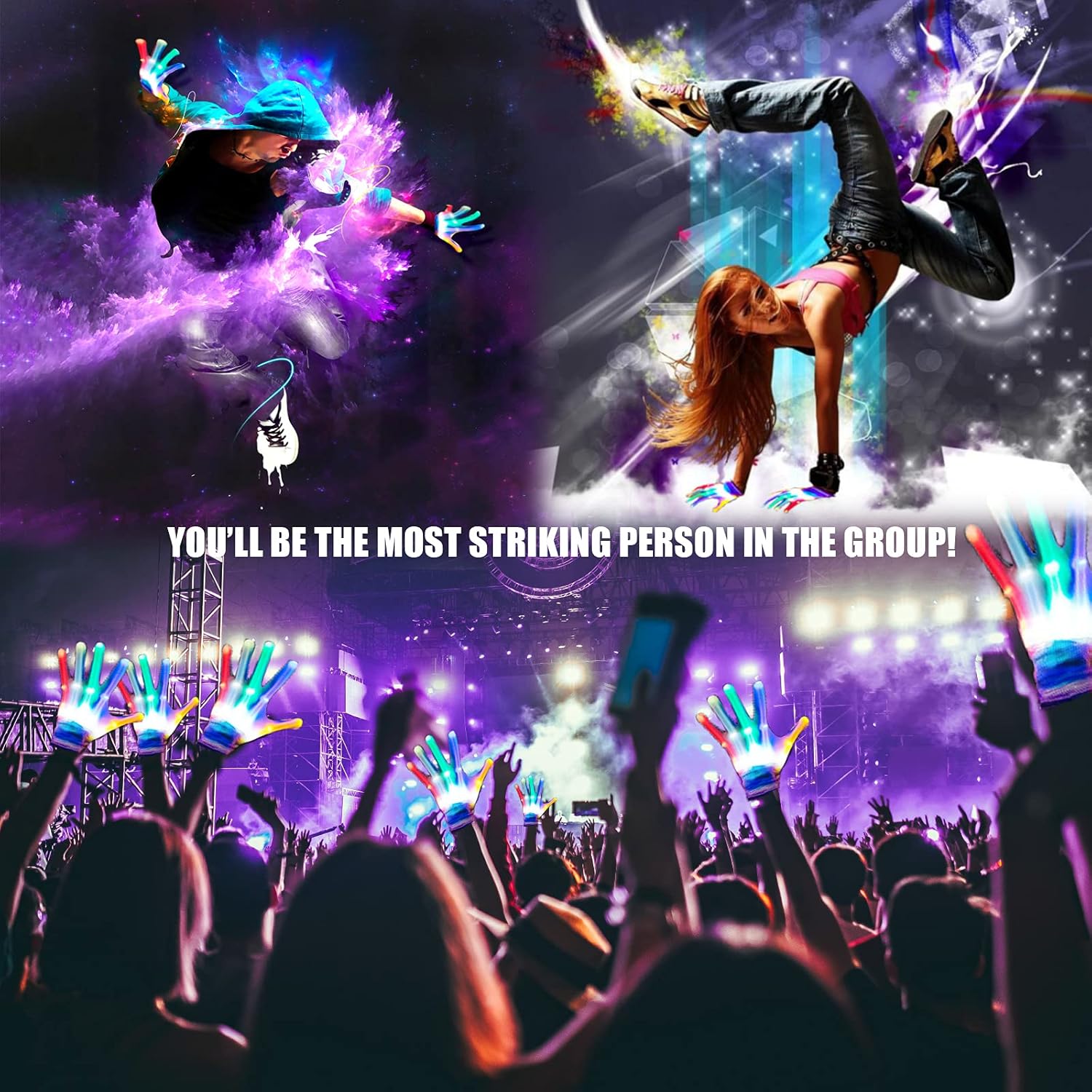 LED Finger Gloves - Light Up Gloves with 5 Color/6 Mode