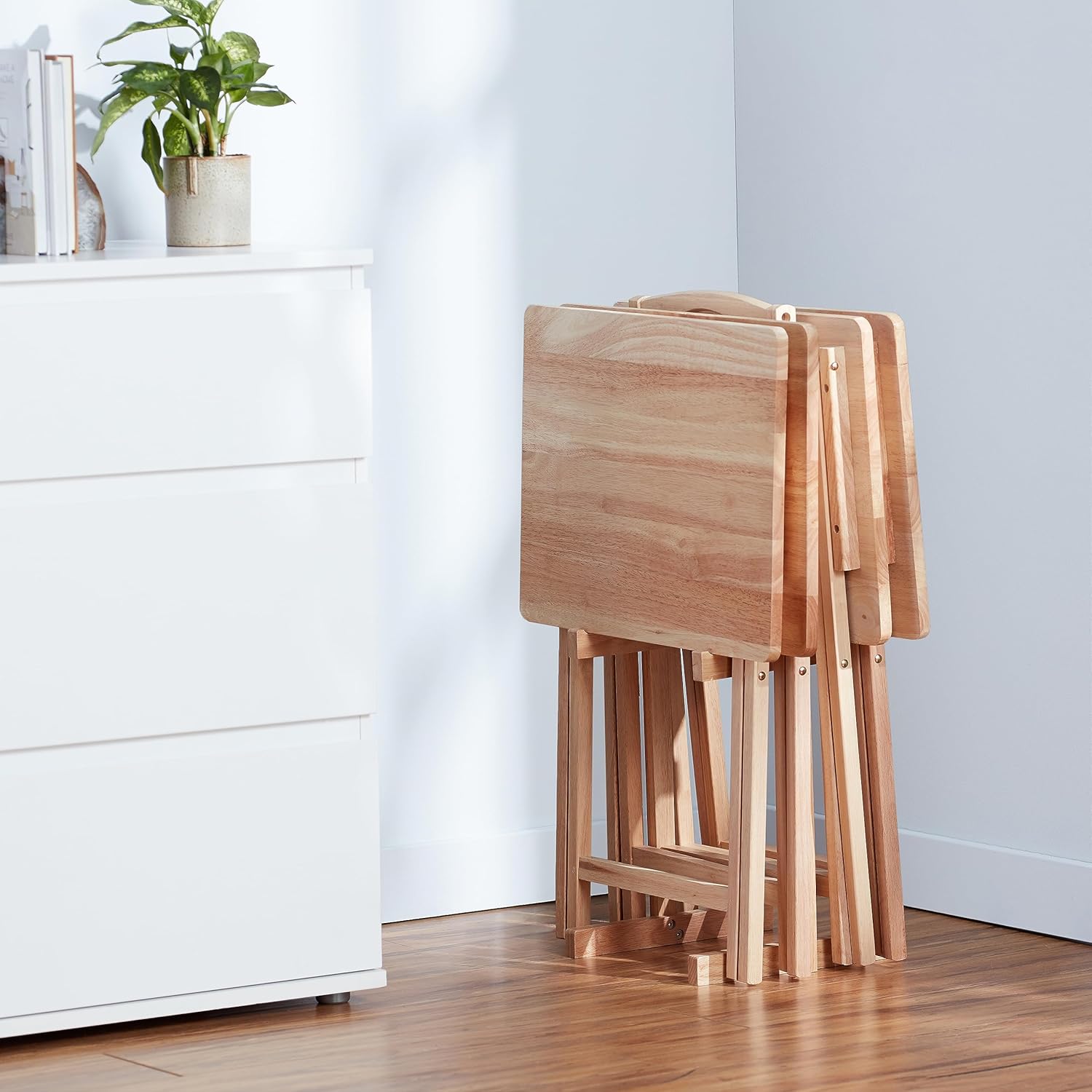 Classic Foldable TV Dinner Tray Table with Storage Rack