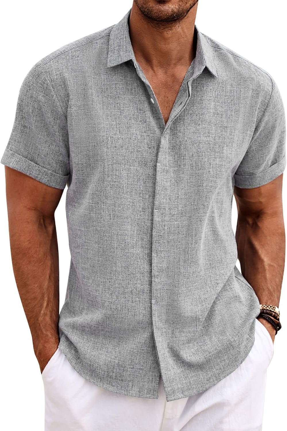 COOFANDY Men's Linen Short Sleeve Shirt