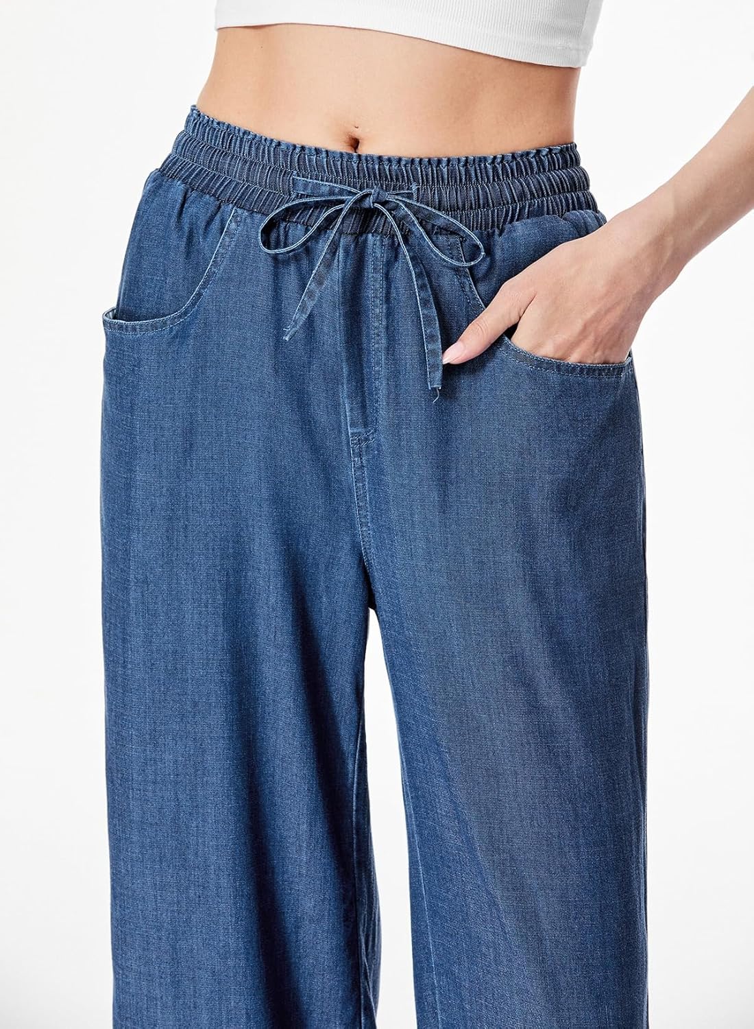 Sidefeel Women's Drawstring Wide Leg Jeans