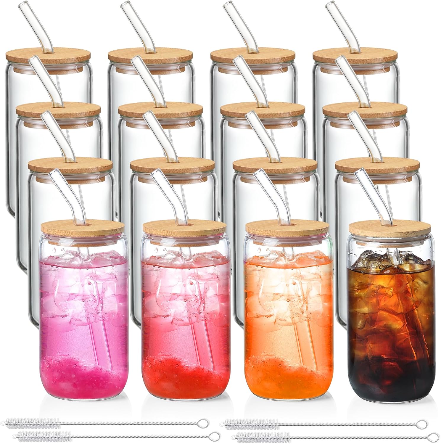 Drinking Glasses with Bamboo Lids and Glass Straw