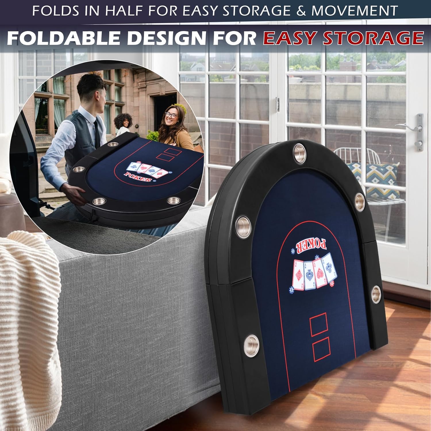 Poker Table Foldable, 8/10 Player Folding Poker Tables