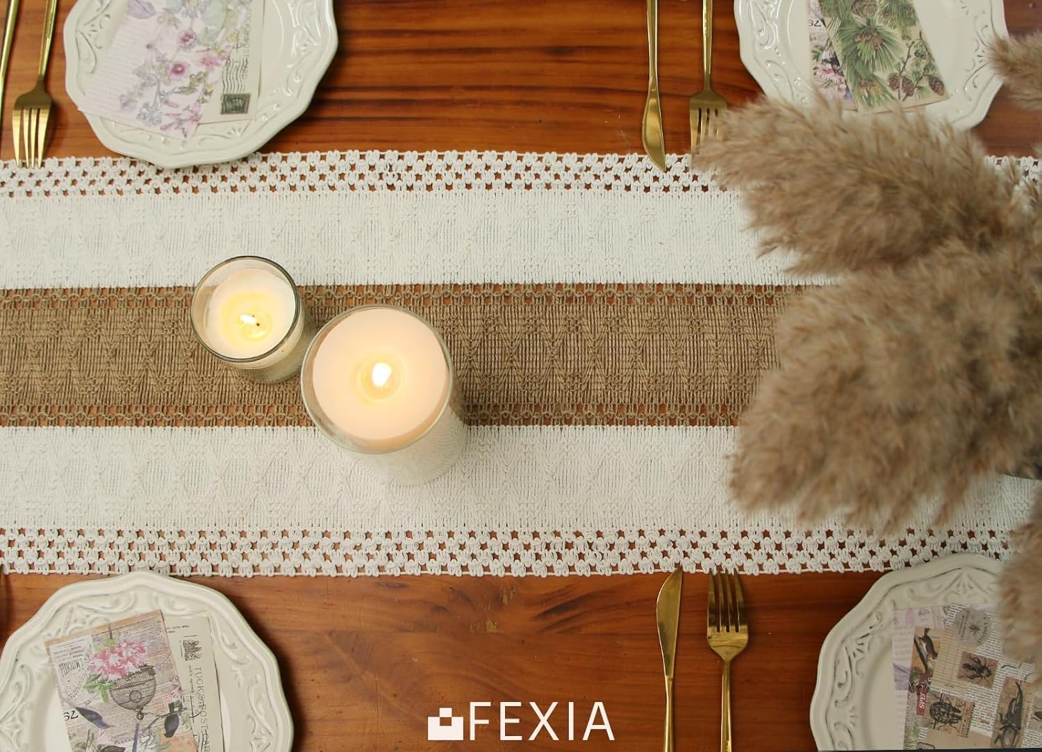 FEXIA Boho Table Runner for Thanksgiving Fall Christmas