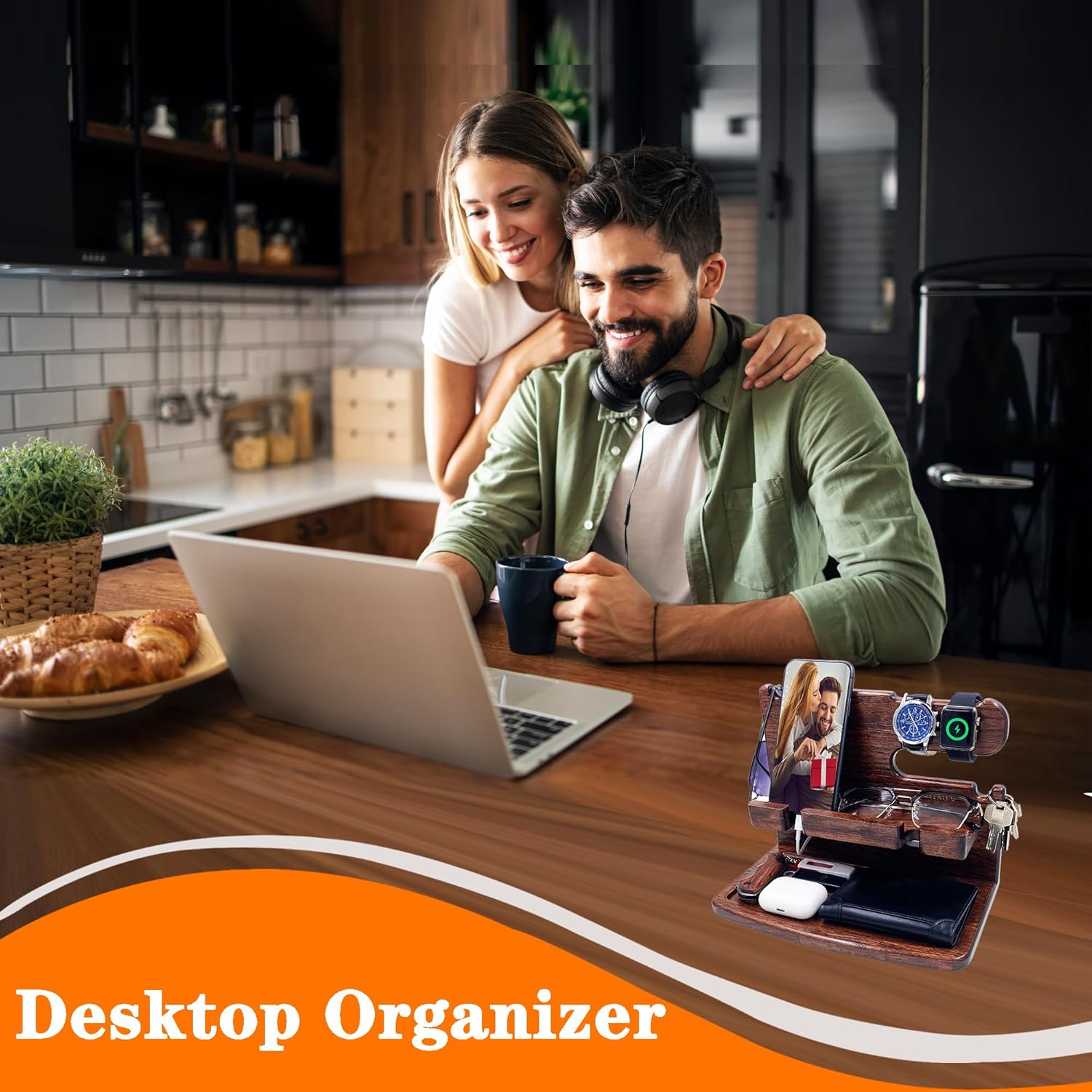 Wood Phone Docking Station Nightstand Organizer